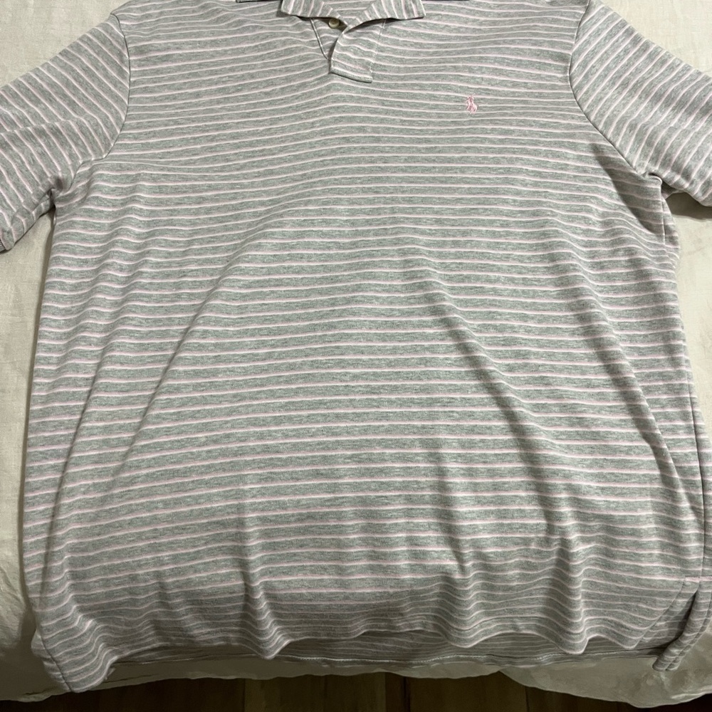 Ralph Lauren Gray and Pink Striped Polo